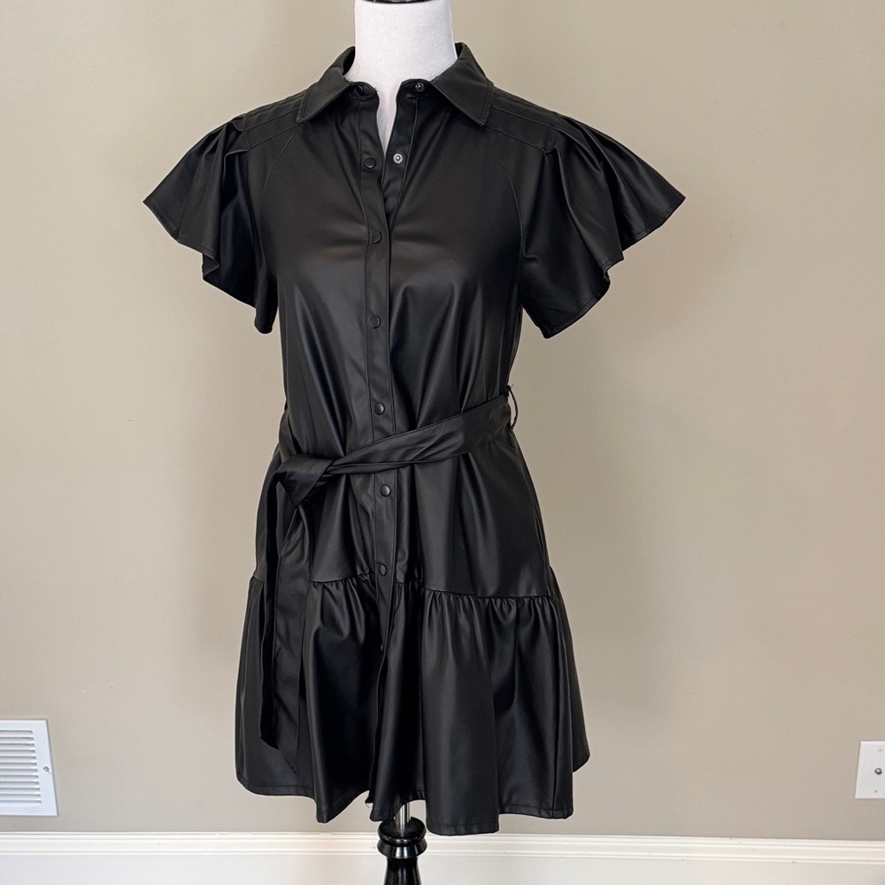 Entro Black Mini Dress with Ruffle Sleeves